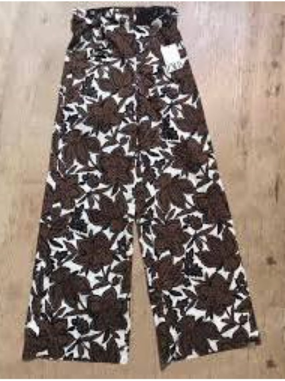 Zara Wide-Leg Floral Print Pants - Brown & White